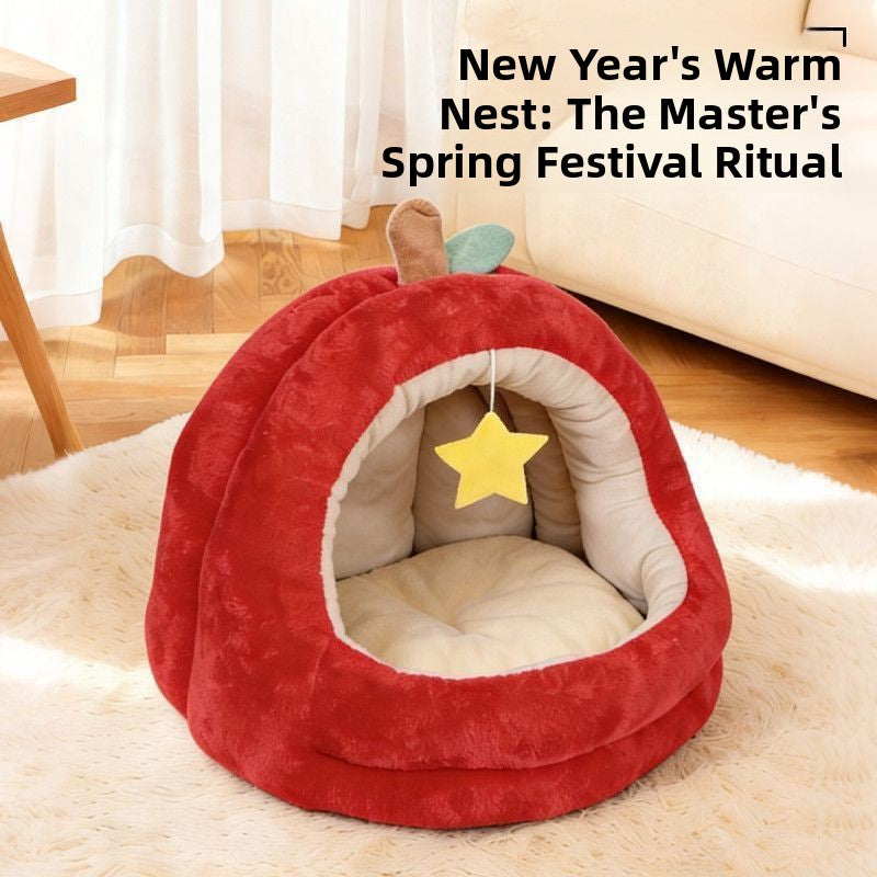 Plush semi enclosed cave style cat bed for cats and small dogs, view 3