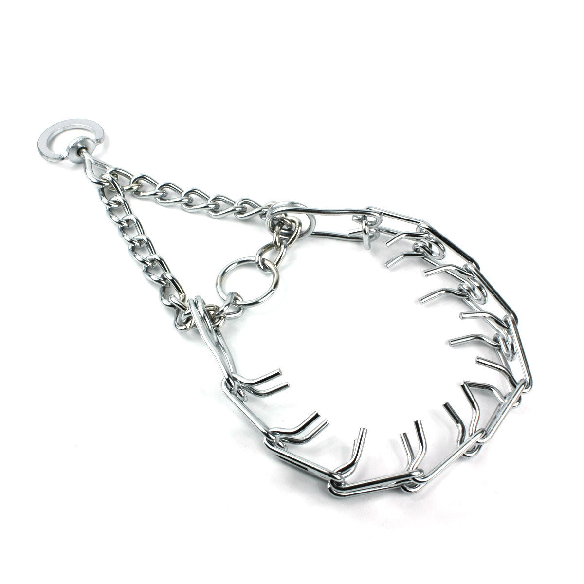 Detachable metal chain dog collar, showing size and shape