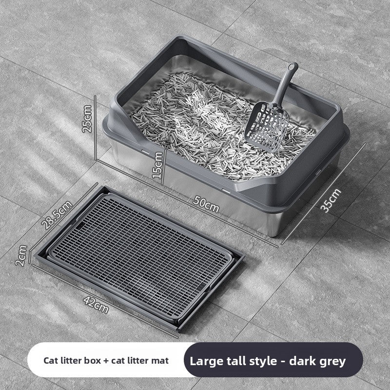 Extra Large Stainless Steel Cat Litter Box with Anti-Splash Cover