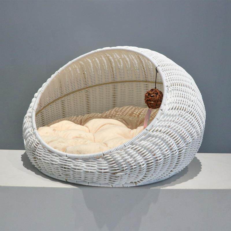 Hand woven rattan cat bed with removable washable cushion, view 10 of 23