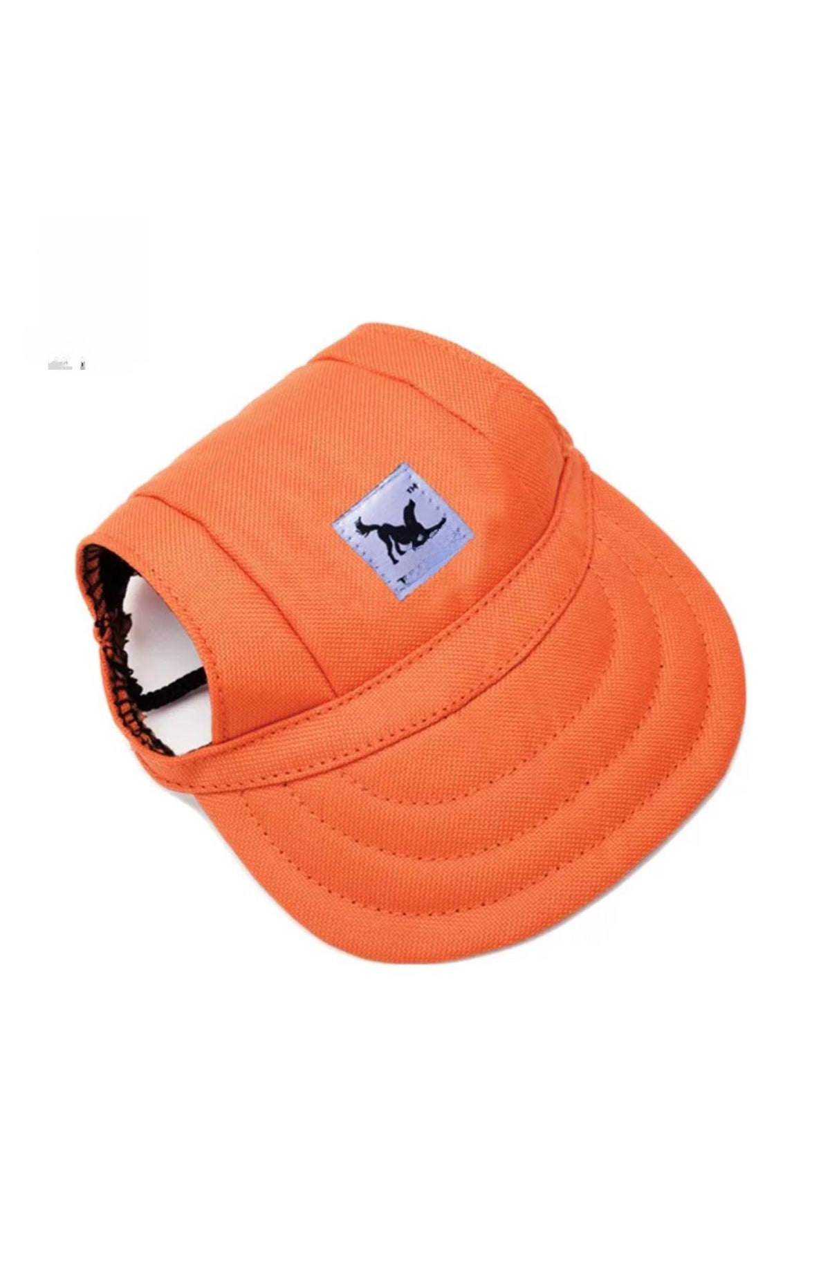 Canvas dog baseball cap for sun protection in Orange, showing size and shape