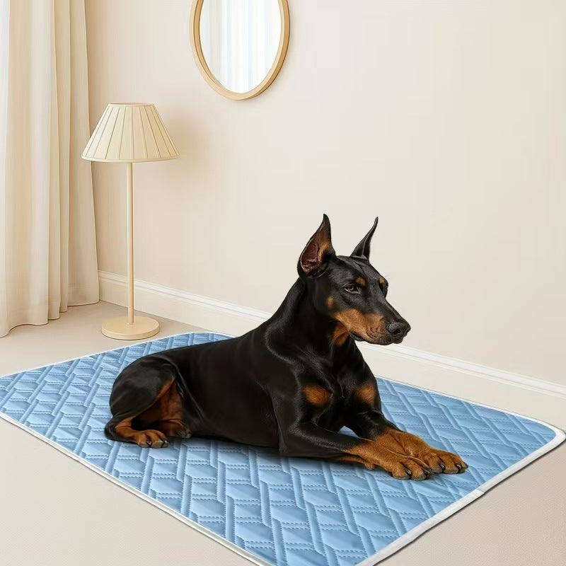 Instant cooling dog bed mat, shown in 2 colours and styles