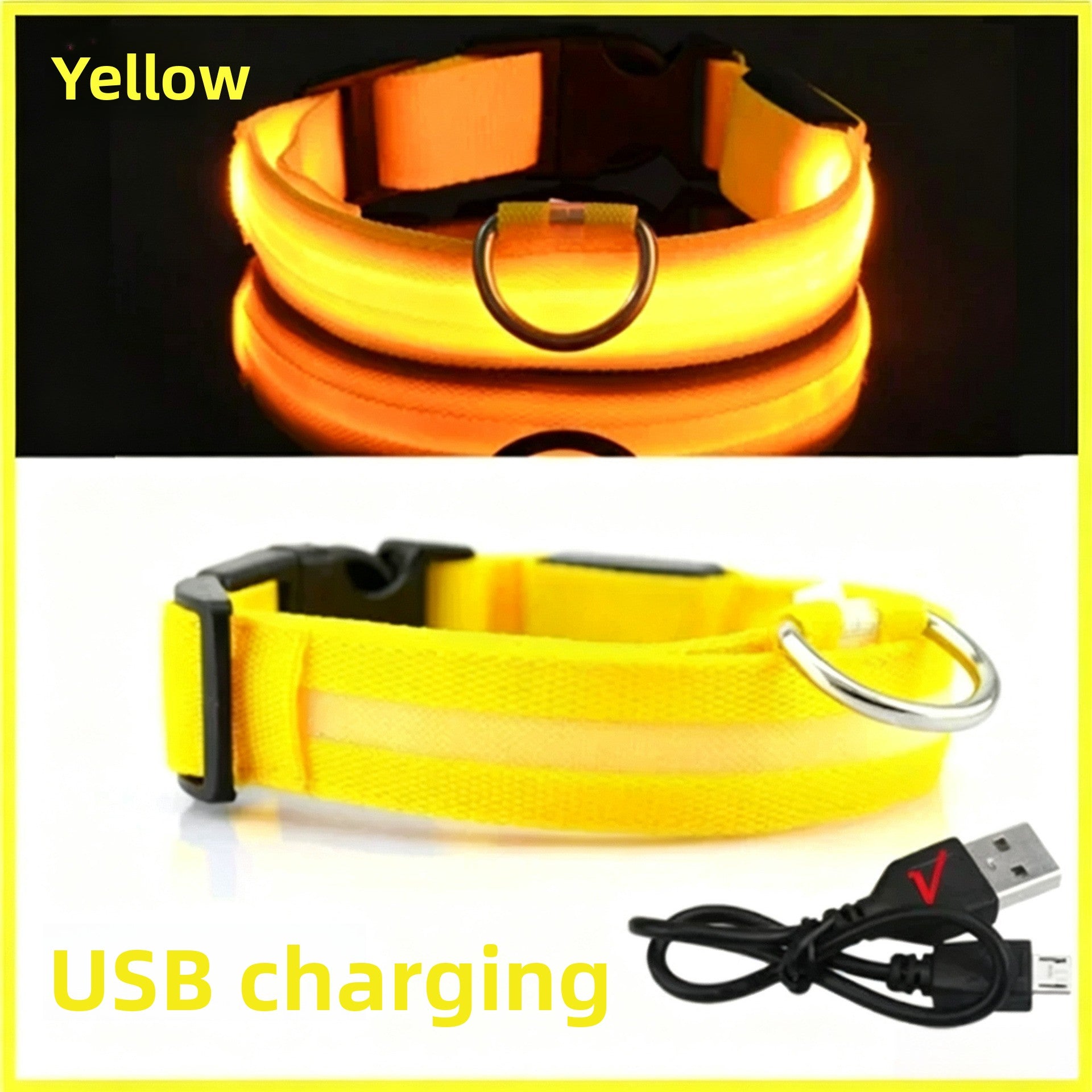 Reflective LED dog collar with USB charging in Orange, top view