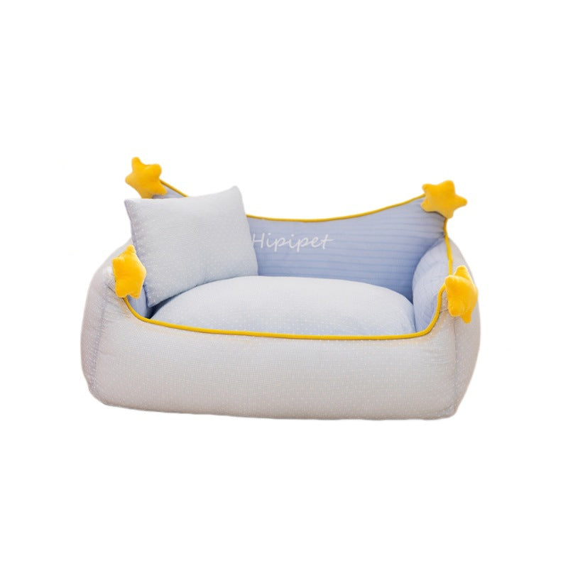 Detachable open pet bed with matching pillow in a cute print pattern, photo 4