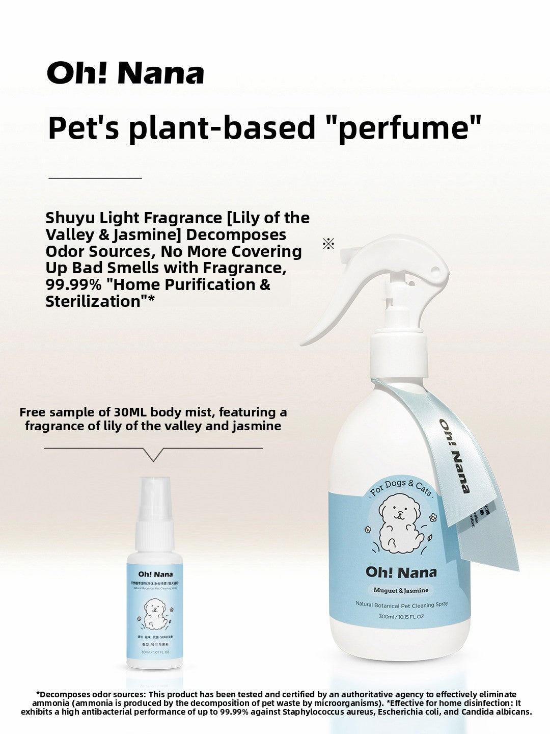 Pet Deodorising Perfume Spray, Lily Jasmine or Rose Fir Scent