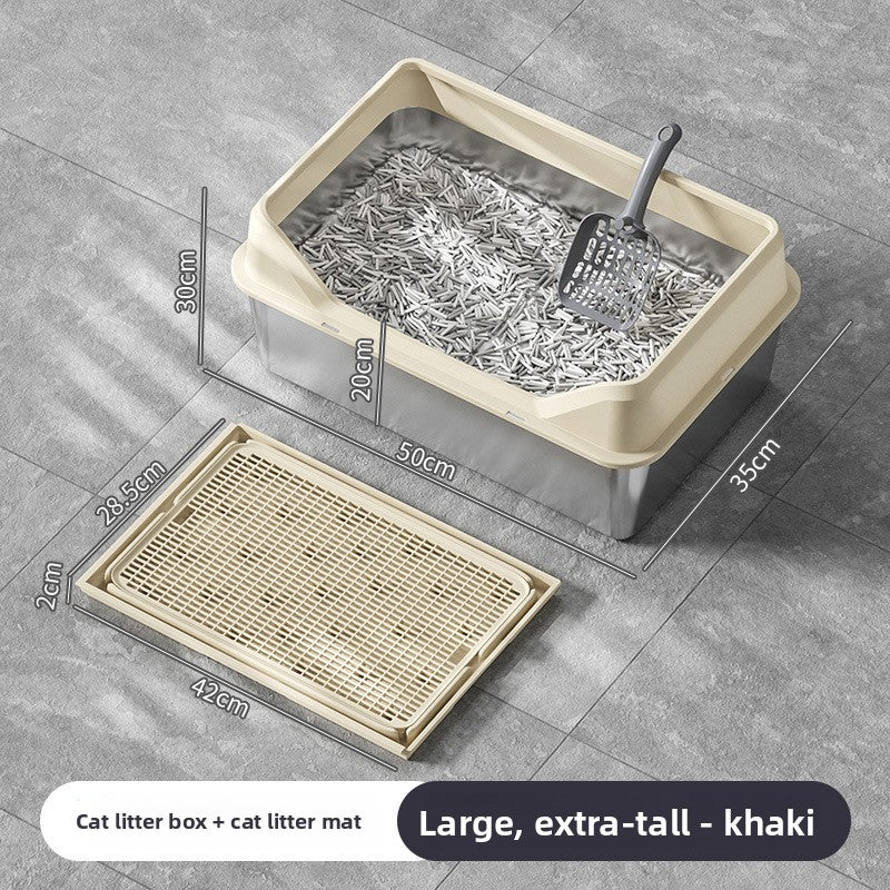 Extra Large Stainless Steel Cat Litter Box with Anti-Splash Cover