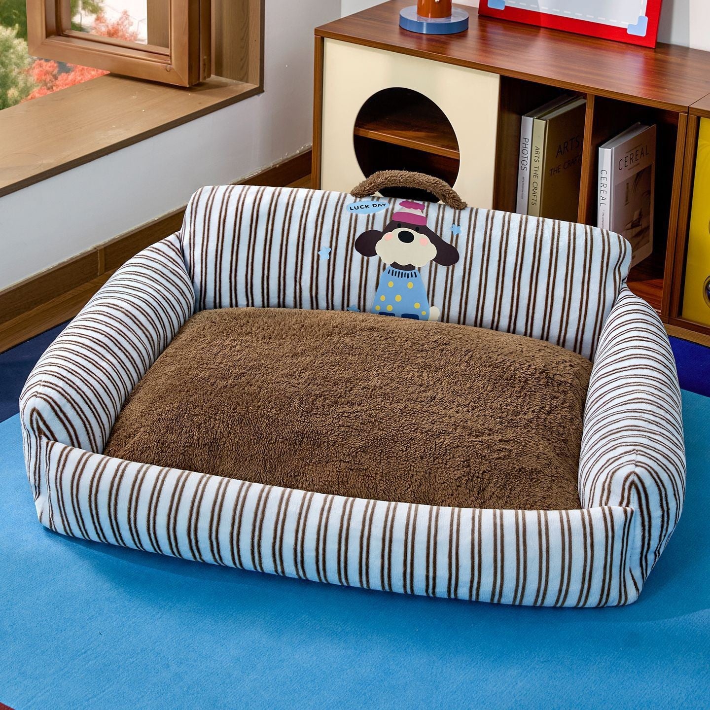 Raised Rim Plush Pet Bed with Blanket Option for Cats and Dogs