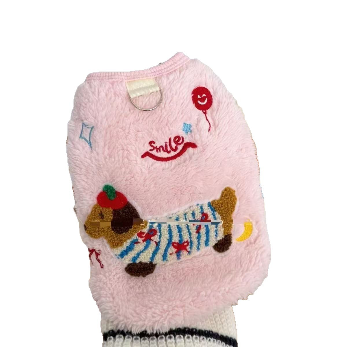 Thick fleece pet vests in white, pink and blue