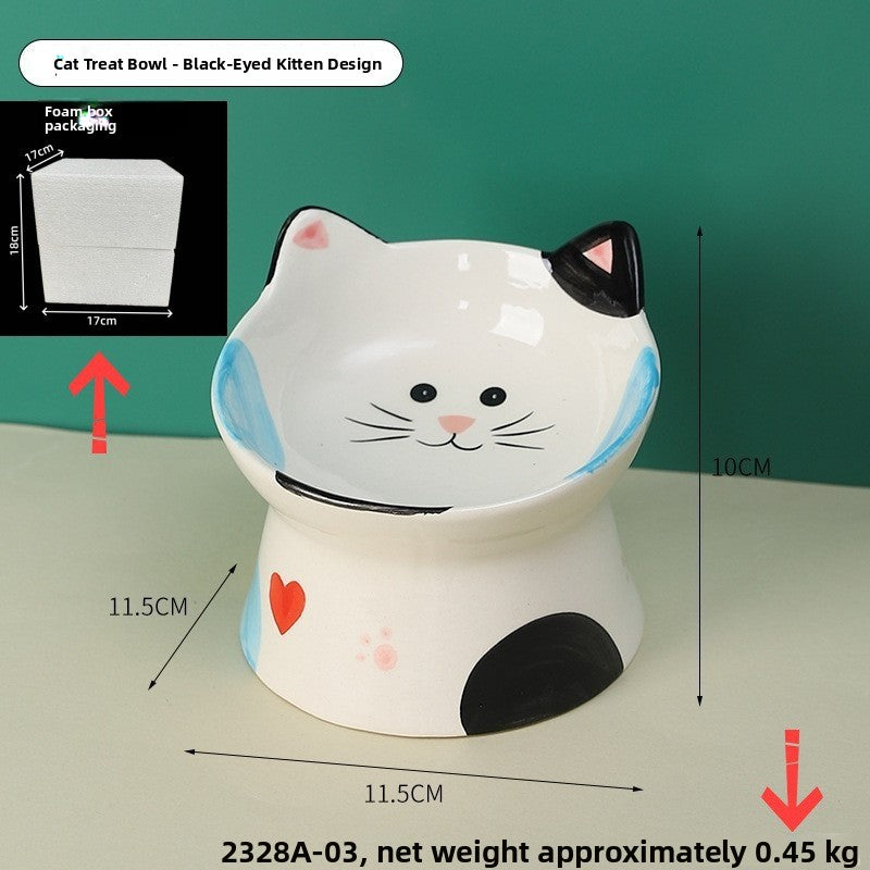 Ceramic Elevated Pet Bowl with Anti-Spill Slanted Opening and Double Ears in Cute Designs