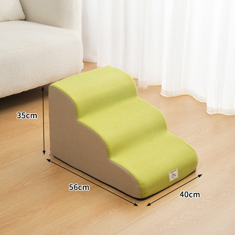 Cat walking up banana yellow foam pet steps
