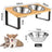 Bamboo and Wood Cat and Small Dog Bowl Set with Stainless Steel Inserts, Double or Triple