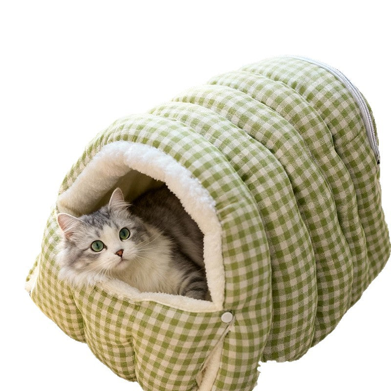 Flannel sleeping bag cat bed with enclosed design, photo 4 of 33