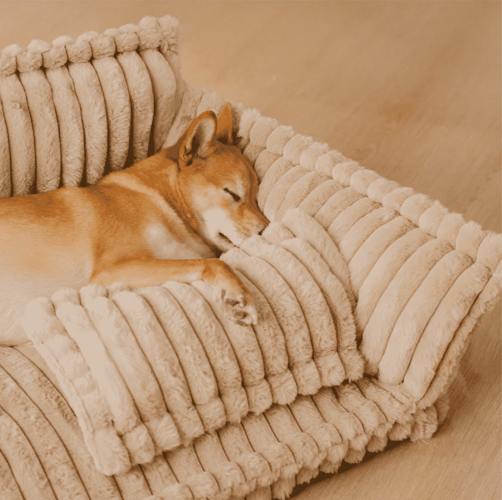 Soft plush four season pet bed in camel, product image 3