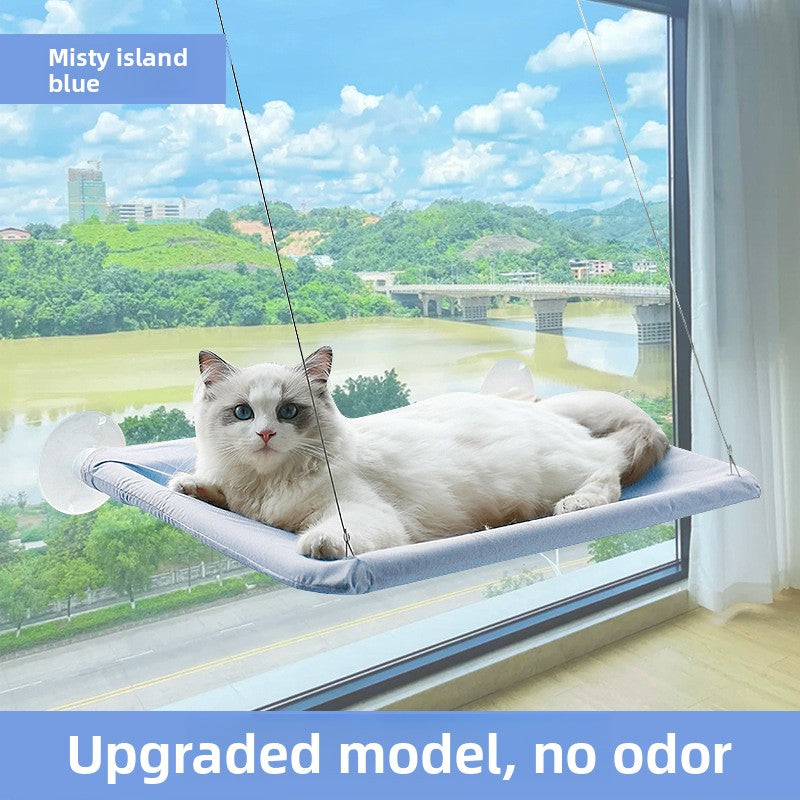 Foldable window cat hammock with suction cups in Lake Blue