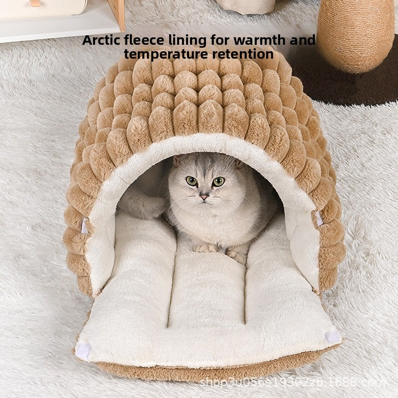 Enclosed plush cave bed with thick faux fur lining, product image 4