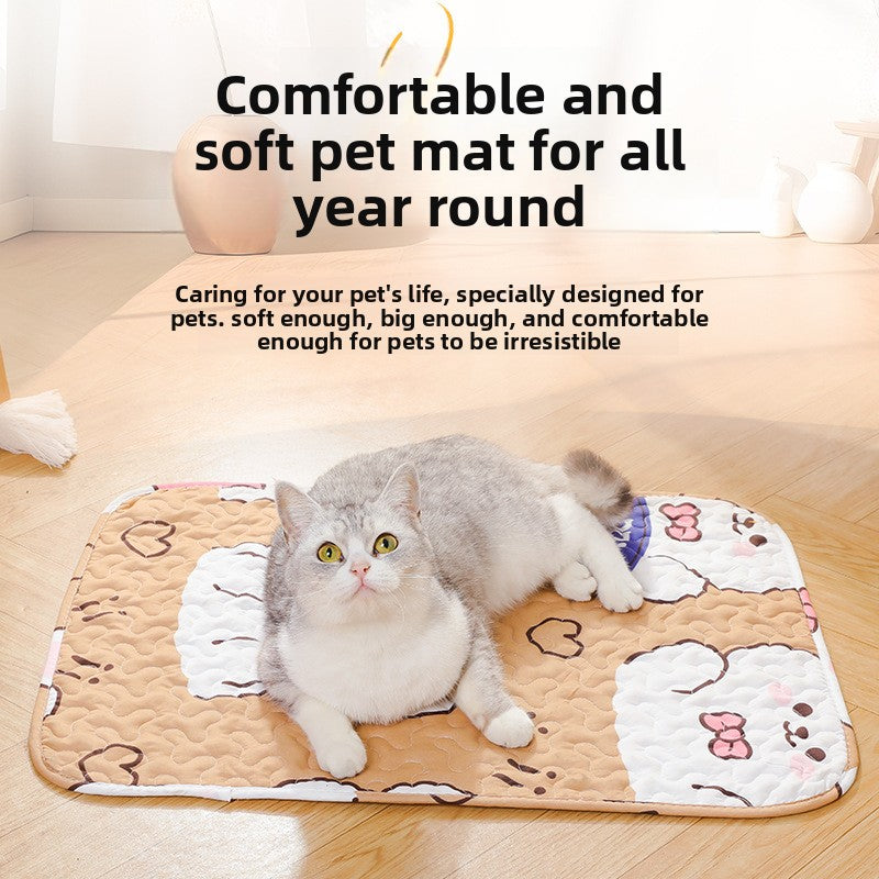 Breathable cotton pet mat with print, shown in 13 colours and styles