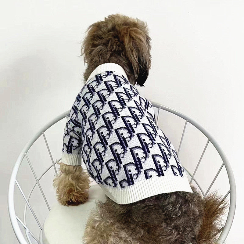 Blue and white cotton dog t shirt, in Blue and White, image 1