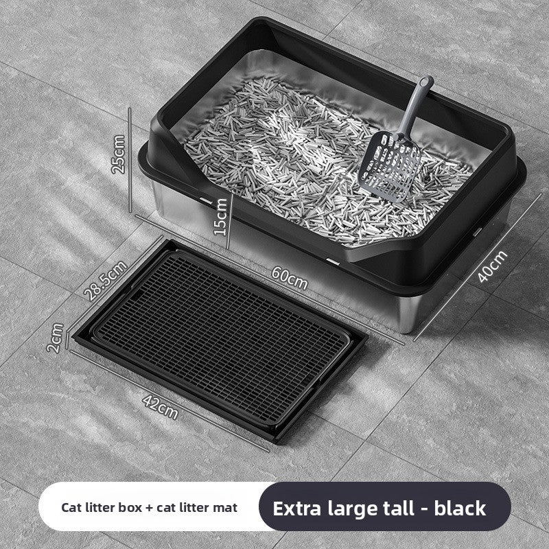 Extra Large Stainless Steel Cat Litter Box with Anti-Splash Cover
