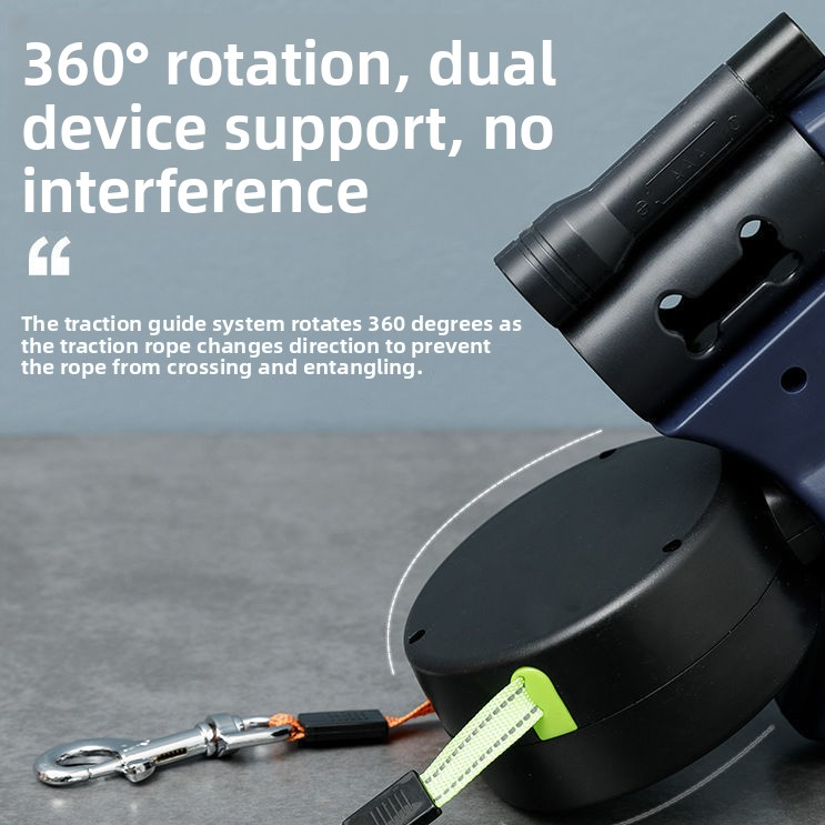 Two-headed retractable lead for dogs, close-up detail view