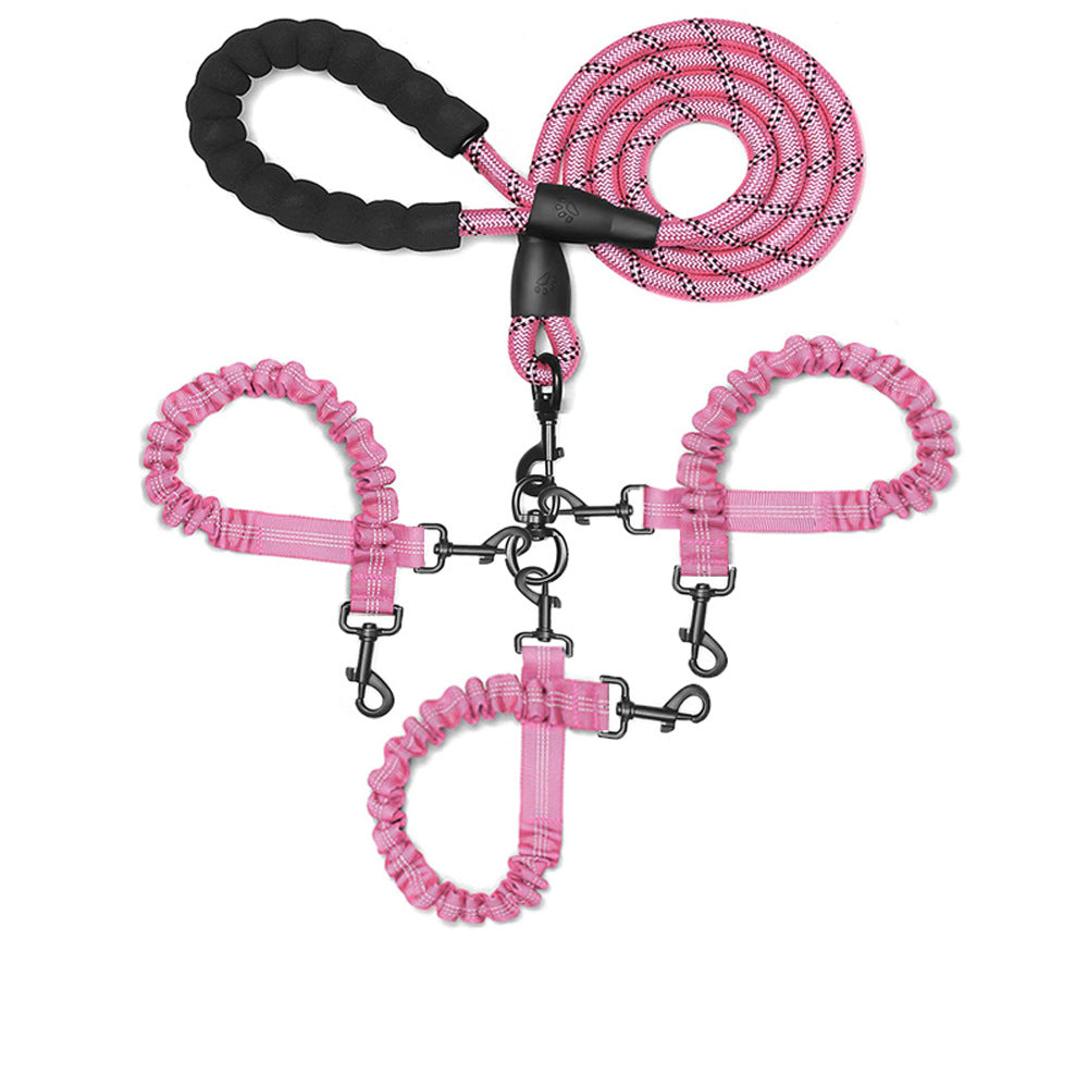 Reflective elastic dog lead with three clip points in red
