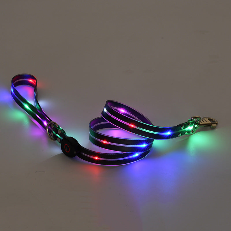 USB rechargeable LED dog collar and lead in Orange Lead and Harness, material detail