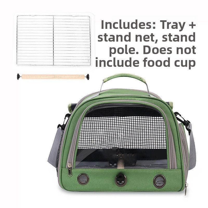 Green breathable bird carrier shoulder bag with mesh windows, view 6