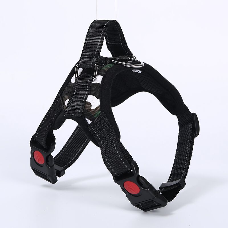 Breathable adjustable dog harness with reflective lead in Blue, material detail