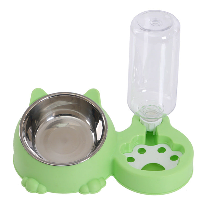 Blue double pet food bowl with water dispenser, view 5