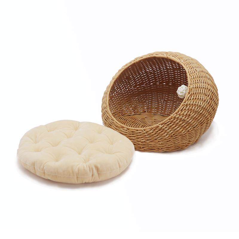 Hand woven rattan cat bed with removable washable cushion, view 21 of 23