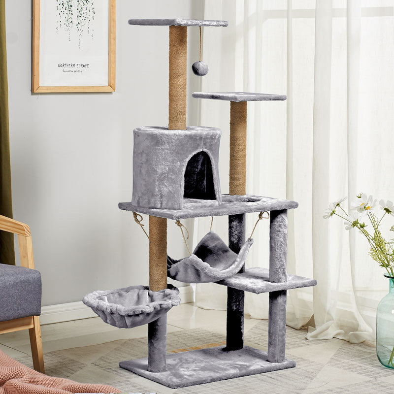 Compact cat climbing tree with hammock and posts, photo 3 of 14