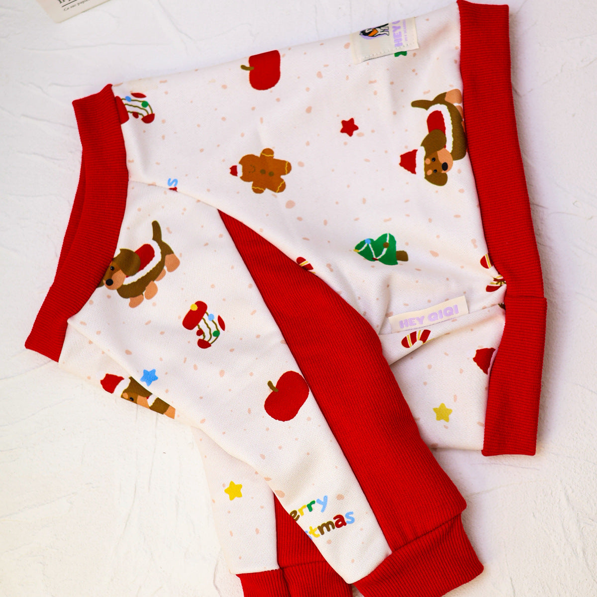 Elbow protection dog pyjamas for large dogs in Christmas Puppy, front view