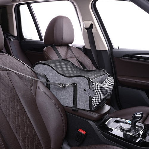 Dog car seat for small dogs and puppies in Black and White Check Mesh