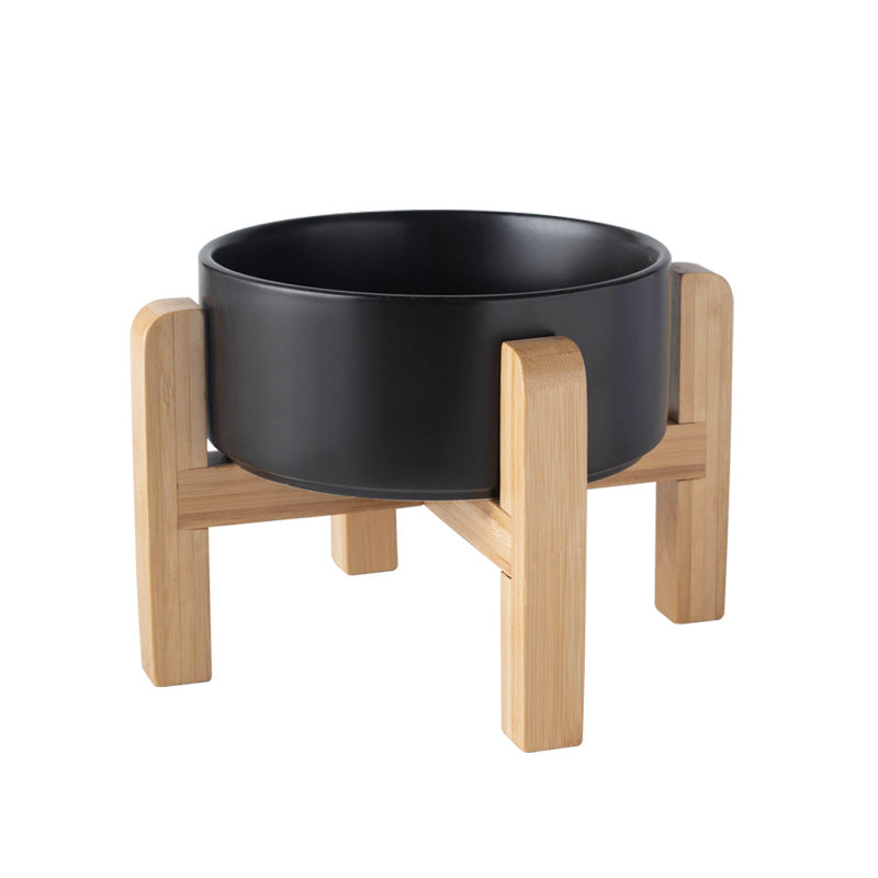 Elevated Ceramic Pet Feeding Bowl with Bamboo Stand, Anti-Spill Base in Five Colours