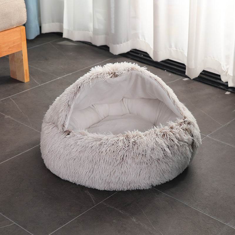 Crystal plush shell cat bed, soft semi enclosed nest, view 14