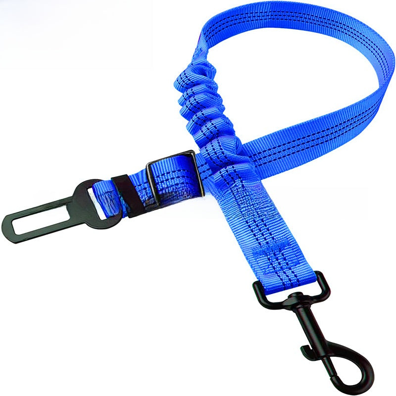 Elastic dog car seat belt lead with reflective strip in red
