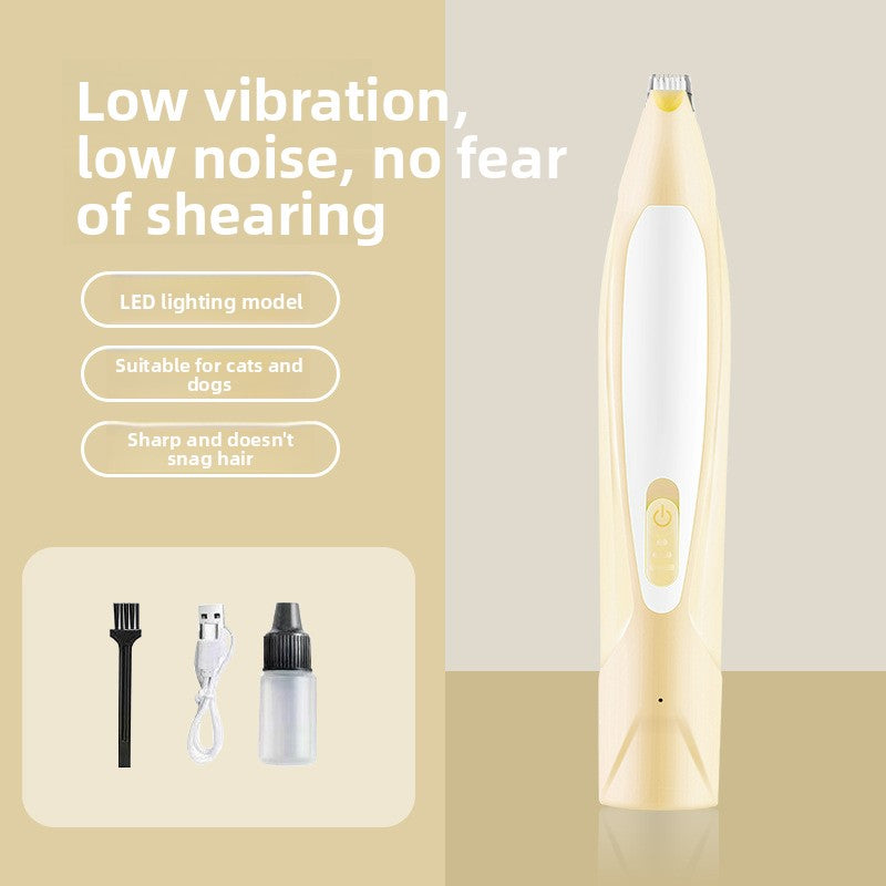 Cordless Dog Paw Trimmer with LED Light and Rounded Safety Blades
