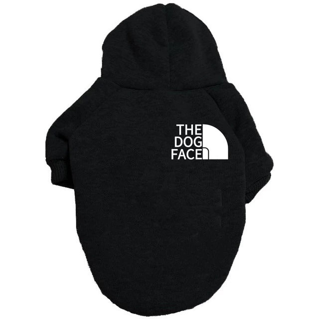 Dog face print sweatshirt for dogs, in use with a pet