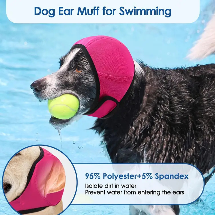Neoprene dog ear cover snood in rose red, view 2