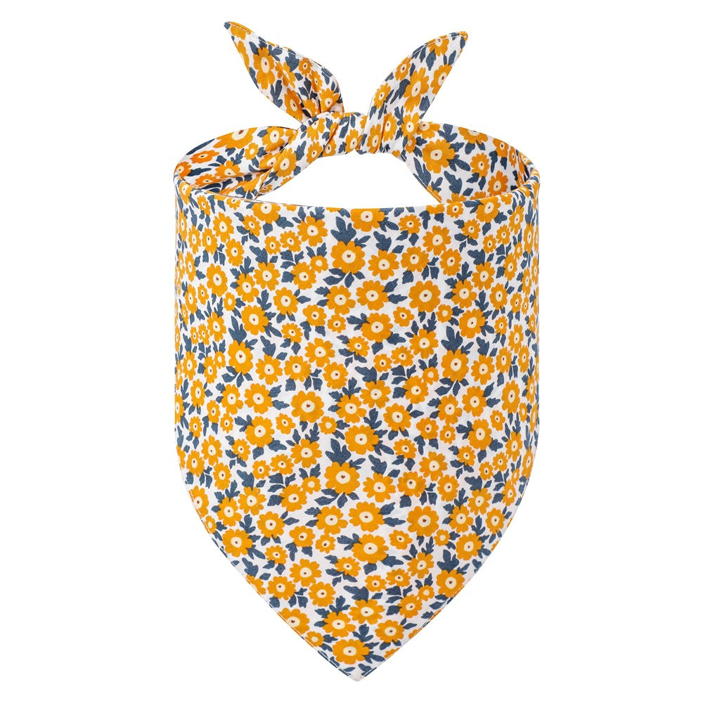 Floral cotton triangle dog bandanas shown in five pretty colours
