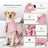 Dog wrapped in a pink striped quick dry bathrobe towel
