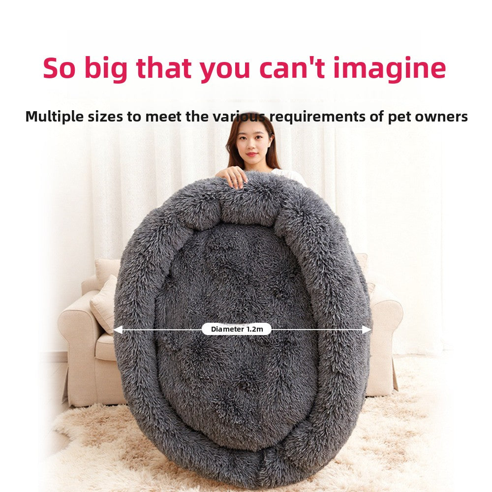 Non slip round long plush donut dog bed, view 4