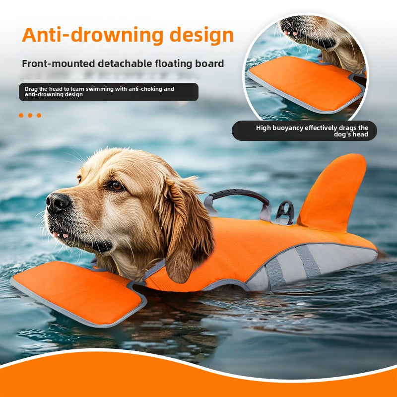Bright orange dog swimming vest with chest and back buoyancy panels, product image 3