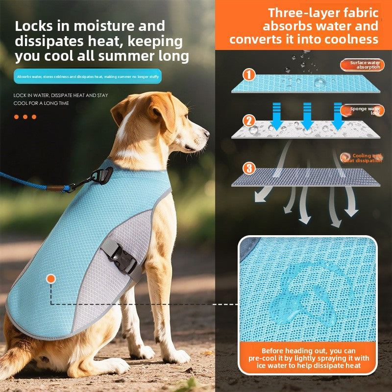 Dog cooling vest with reflective strips in light grey and orange, view 3