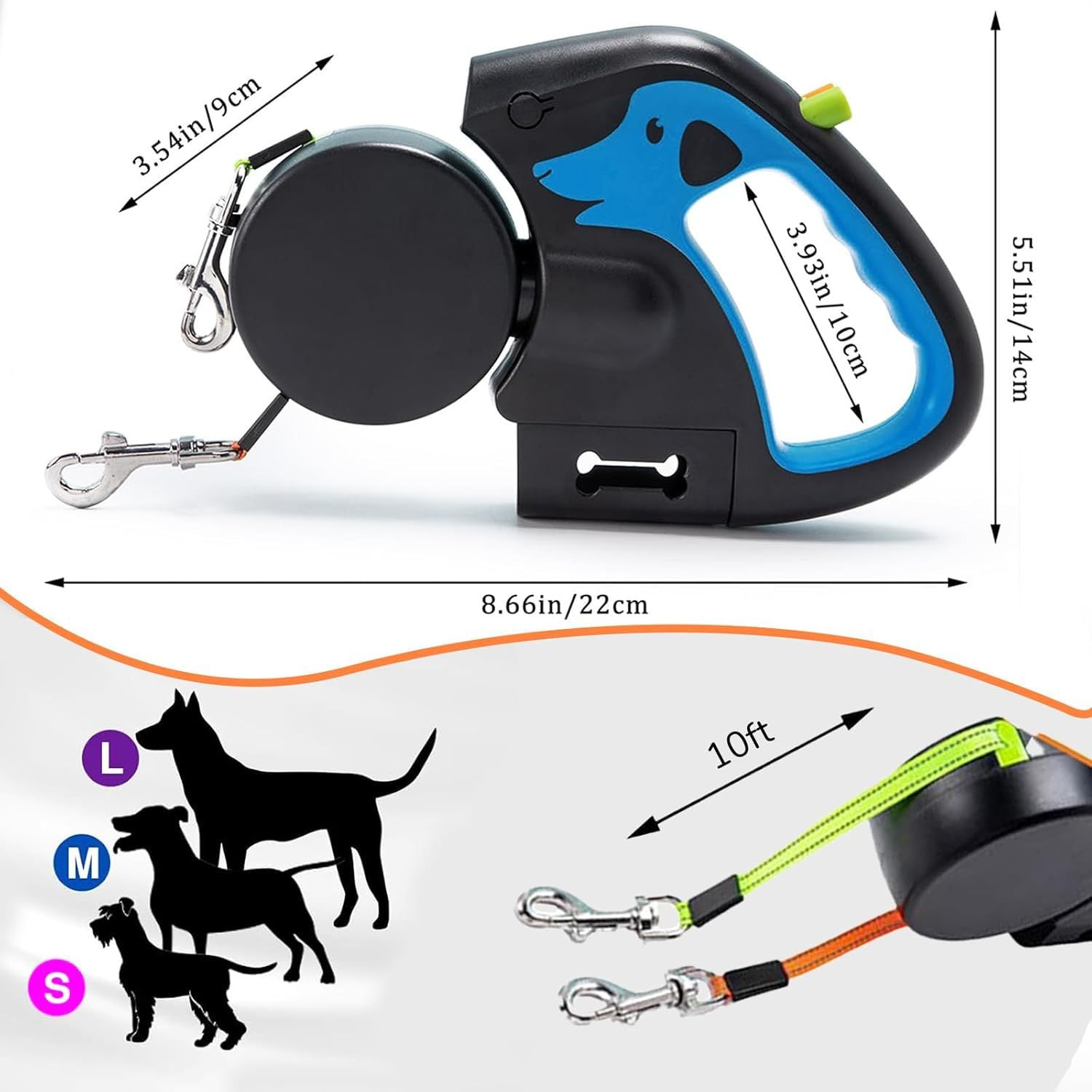 Dual head retractable lead with USB rechargeable LED light, product image 3