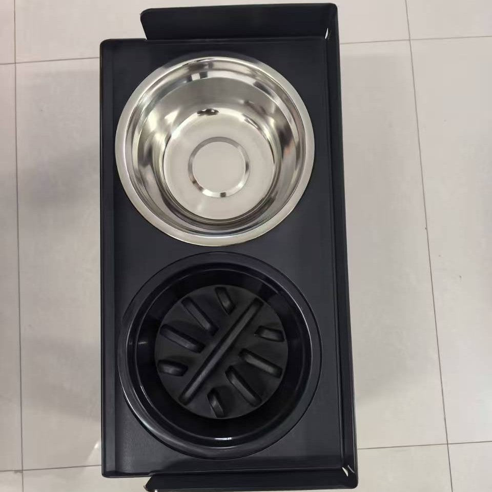 Adjustable Splash-Proof Pet Feeder with Slow Feed Insert and Stainless Steel Bowls