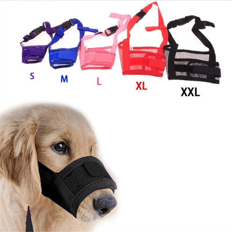 Soft red cloth dog muzzle with adjustable strap for grooming, product image 1