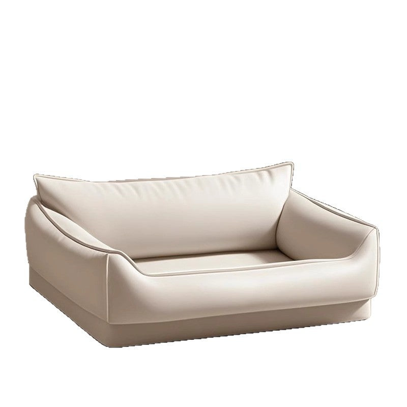 Waterproof white faux leather dog sofa bed with raised sides