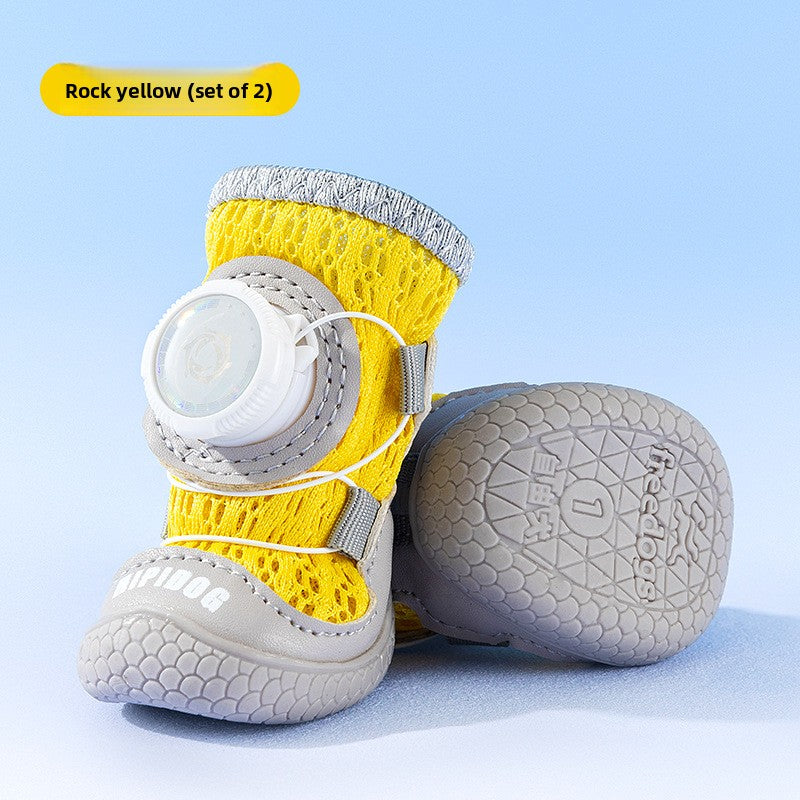 Breathable mesh dog shoes with anti-slip sole in Rock Yellow Pair, close-up detail