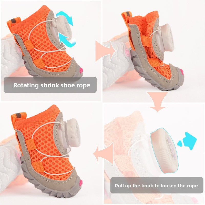 Soft sole small dog shoes with anti-slip Oxford base, showing size and shape