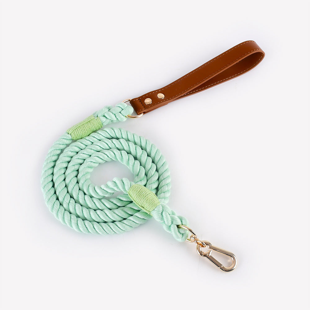 Braided cotton rope dog lead or collar in 25 colour options